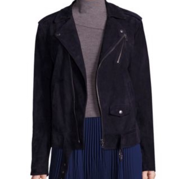 Theory Tralsmin Belted Moto Lambskin Suede Jacket - Picture 2 of 15